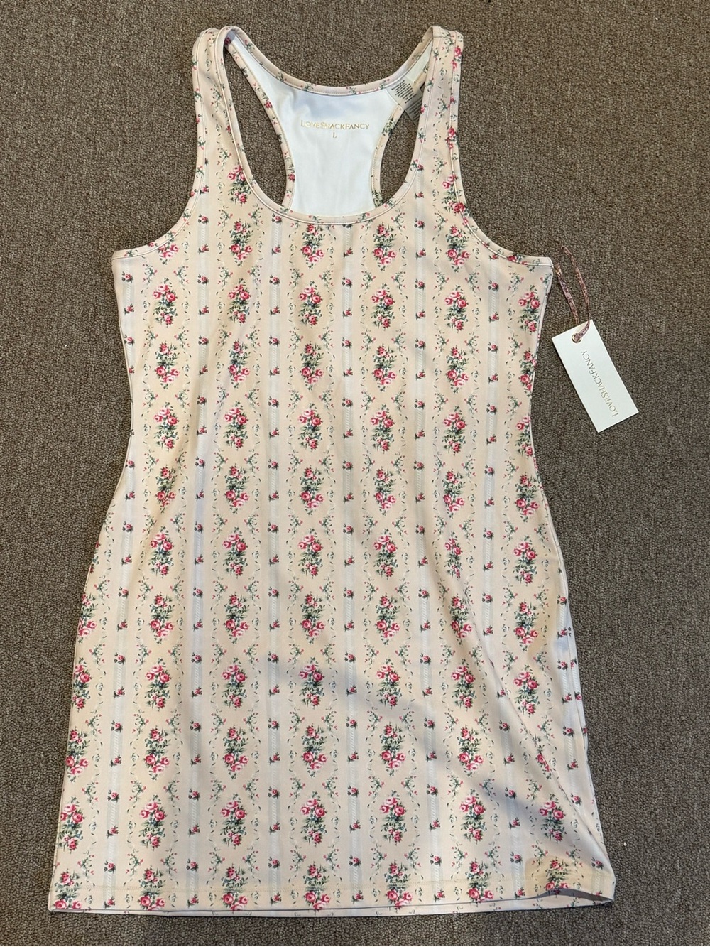 NWT LoveShackFancy Cream Floral Racerback Dress